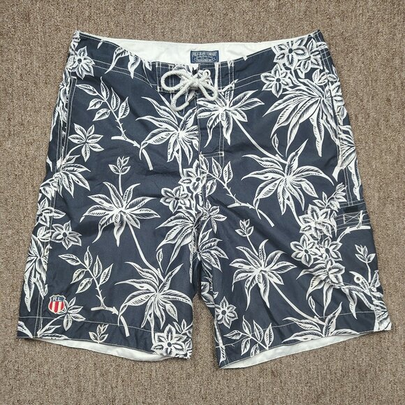 VINTAGE POLO JEANS CO Board Shorts Men L Black Floral Swim Trunks Lined Surfwear - Picture 1 of 7